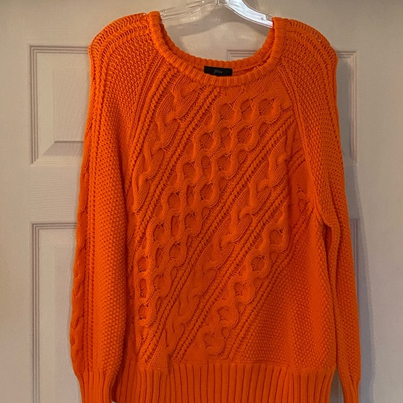 Sold! N/A JCrew Orange Diagonal Cable Knit Sweater - Picture 3 of 11